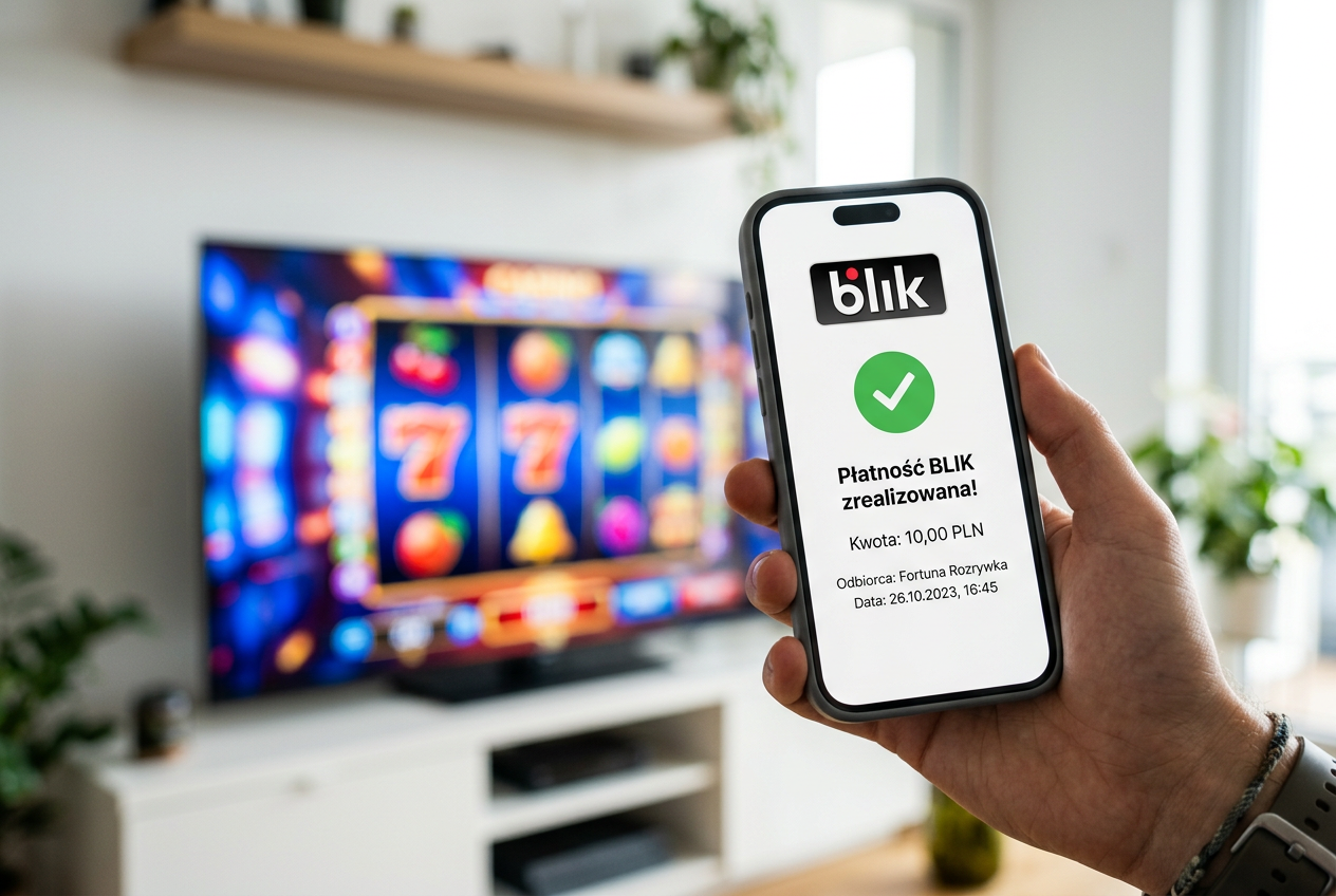 Polski gracz korzystający z telefonu do płatności BLIK w kasynie online